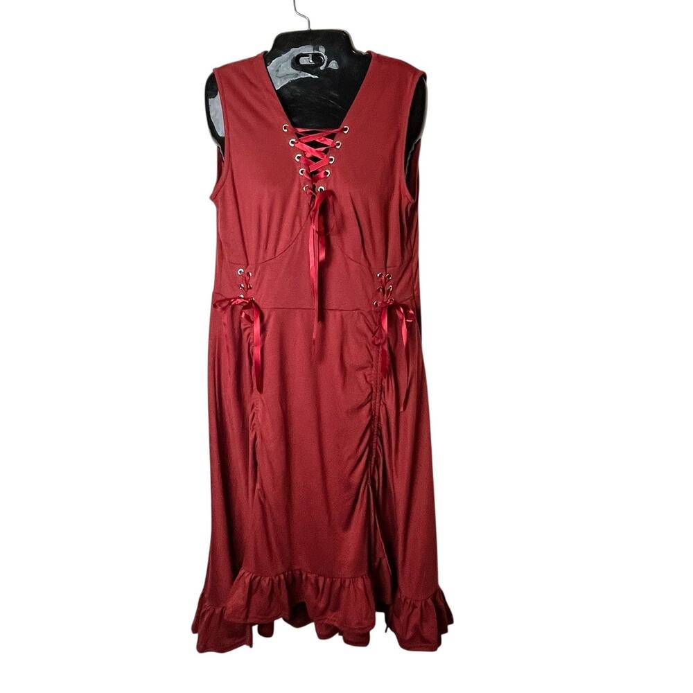 Scarlet Darkness Women’s L‎ Red Gothic Midi Dress Renaissance Vampire Witchy